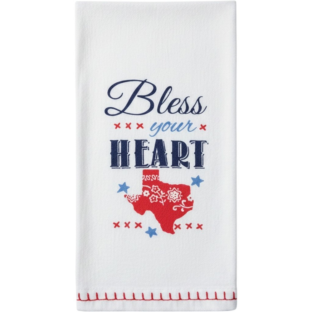 Kay Dee Designs Bless Your Heart Texas Cotton Tea Towel White Red Blue Kitchen